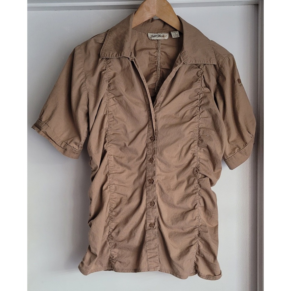 Vintage Gold Flava Women's‎ Blouse Size S Casual Tan Ruched